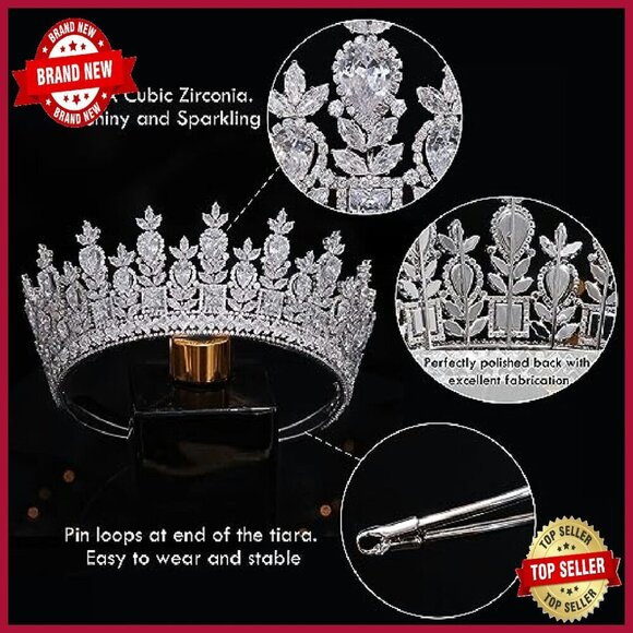 Tall Cubic Zirconia Wedding Tiara Silver Crown Bridal Hair Accessories main image 4